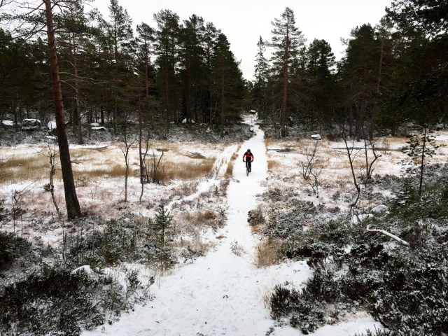 Vintersykling med piggdekk i Drammensmarka i november