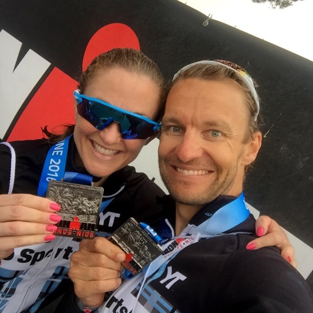 Trude og Lars Petter etter målgang ironman Nice